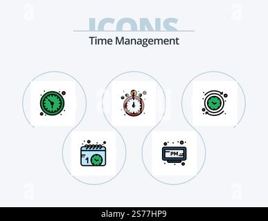 Time Management Line Filled Icon Pack 5 Icon Design. time. clock. time. circle. watch Stock Vector
