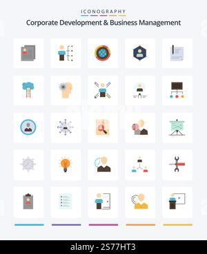 Creative Corporate Development And Business Management 25 Flat icon pack  Such As statistics. globe. employee. global. management Stock Vector