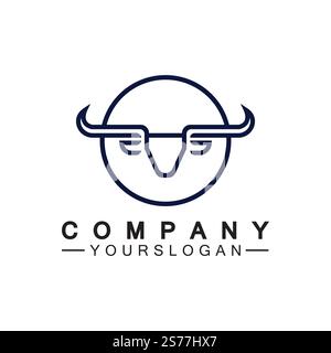 Bull monoline logo design vector template Stock Vector