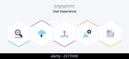 User Experience 25 Flat icon pack including document. profile. download. delete user. user Stock Vector