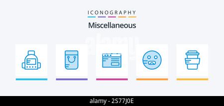 Miscellaneous Blue 5 Icon Pack Including . study. study. glass. hungry. Creative Icons Design Stock Vector