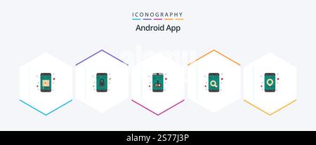 Android App 25 Flat icon pack including location. app. entertainment. search. mobile Stock Vector