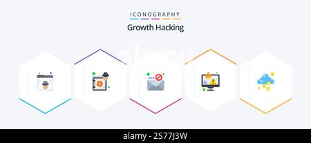 Hacking 25 Flat icon pack including error. computer. safe. ban. spam Stock Vector