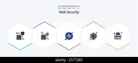 Web Security 25 FilledLine icon pack including hacker. card. gear. atm. security Stock Vector