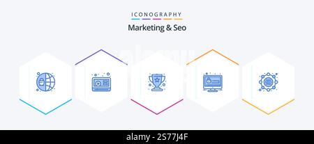 Marketing And Seo 25 Blue icon pack including . strategy. winner. seo. account Stock Vector