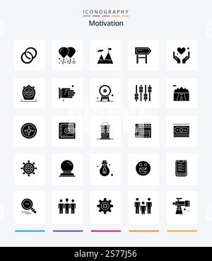 Creative Motivation 25 Glyph Solid Black icon pack  Such As love. hand. business. motivation. board Stock Vector