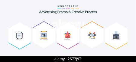 Advertising Promo And Creative Process 25 Flat icon pack including illustration. design. prototype. tools. designer Stock Vector