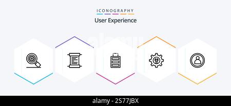 User Experience 25 Line icon pack including . setting . script. gear . simple Stock Vector