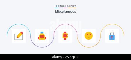 Miscellaneous Flat 5 Icon Pack Including . locked. clock. lock. school Stock Vector
