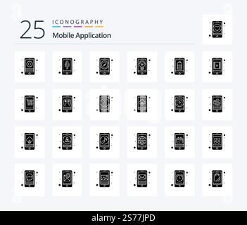 Mobile Application 25 Solid Glyph icon pack including battery. idea. app. creativity. application Stock Vector