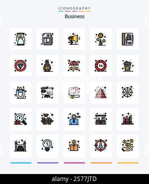 Creative Business 25 Line FIlled icon pack  Such As report. annual. notification. money. flower Stock Vector