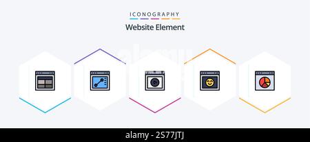 Website Element 25 FilledLine icon pack including business. interface. play. emotion. website Stock Vector