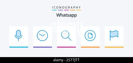 Whatsapp Blue 5 Icon Pack Including flag. ui. search. basic. document. Creative Icons Design Stock Vector