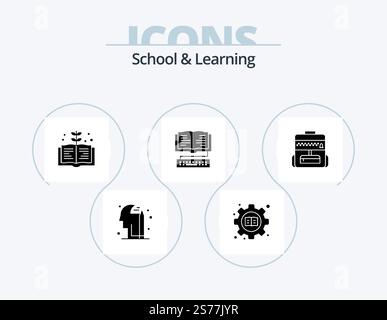 School And Learning Glyph Icon Pack 5 Icon Design. . education. education. bag. knowledge Stock Vector