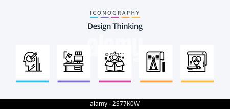 Design Thinking Line 5 Icon Pack Including drawing. design. drawing. animationd. setting. Creative Icons Design Stock Vector