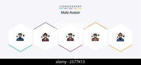 Male Avatar 25 FilledLine icon pack including . worker. man. safety worker. waiter Stock Vector