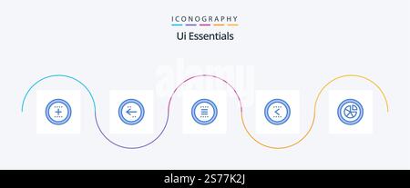 Ui Essentials Blue 5 Icon Pack Including interface. arrow. direction. navigation. hamburger Stock Vector