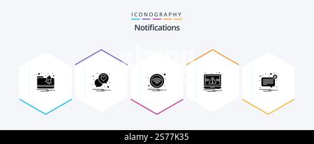 Notifications 25 Glyph icon pack including mail. alert. wifi. alert. laptop Stock Vector