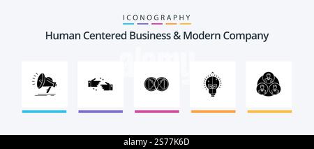 Human Centered Business And Modern Company Glyph 5 Icon Pack Including staff. bulb. coin. idea. man. Creative Icons Design Stock Vector