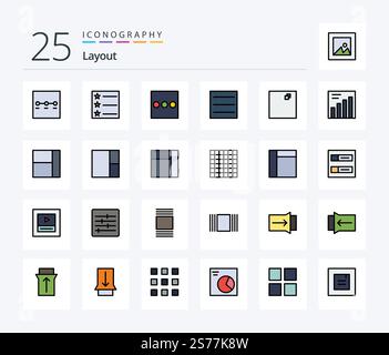 Layout 25 Line Filled icon pack including profiles. accounts. menu. layout. graph Stock Vector