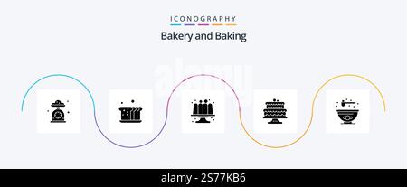 Baking Glyph 5 Icon Pack Including bowl. bread. cakes. baking Stock Vector
