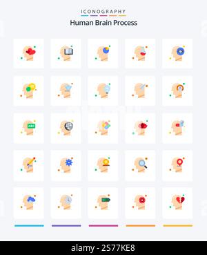 Creative Human Brain Process 25 Flat icon pack  Such As mind. human. human. head. head Stock Vector