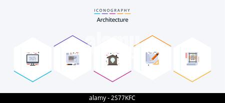 Architecture 25 Flat icon pack including construction. architecture. floor. tools. home Stock Vector