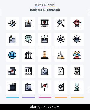 Creative Business And Teamwork 25 Line FIlled icon pack  Such As data. business. technology. presentation. corporate Stock Vector