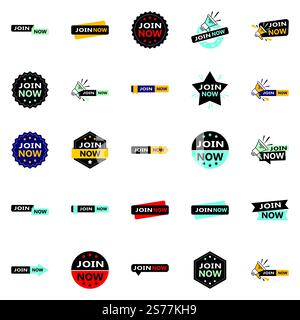 25 High quality Typographic Designs for a premium recruitment campaign Join Now Stock Vector