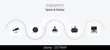 Space And Galaxy Glyph 5 Icon Pack Including . space. universe. science. atom Stock Vector