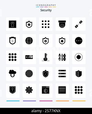 Creative Security 25 Glyph Solid Black icon pack  Such As connection. video. code. security camera. camera Stock Vector
