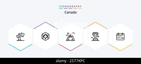 Canada 25 Line icon pack including calendar. canada. maple. trophy. award Stock Vector