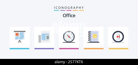 Office Flat 5 Icon Pack Including . online. gauge. office. planner. Creative Icons Design Stock Vector