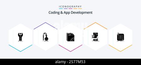 Coding And App Development 25 Glyph icon pack including application. software. lab. developer. app Stock Vector