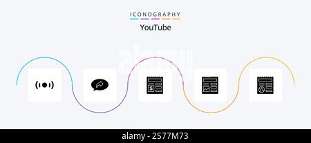 Youtube Glyph 5 Icon Pack Including basic. ui. right. basic. bank Stock Vector