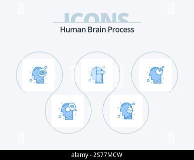 Human Brain Process Blue Icon Pack 5 Icon Design. mental. exhaustion. mind. battery. vision Stock Vector