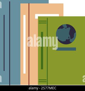 Textbooks and school publications for educating and studying. Isolated pile of notebooks for writing down. Obtaining knowledge and improving new skills, practicing for exam. Vector in flat style. School books and textbooks for studying vector Stock Vector