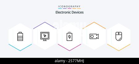 Devices 25 Line icon pack including . electronic. charge. devices. video Stock Vector