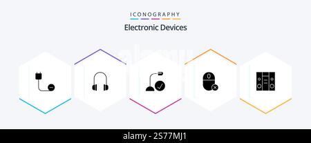 Devices 25 Glyph icon pack including mouse. gadget. computers. devices. hardware Stock Vector