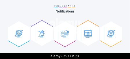 Notifications 25 Blue icon pack including alert. laptop. alert. essentials. speech Stock Vector