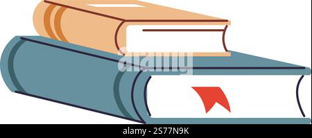 Publications for school lessons and classes, isolated pile of books with bookmarks. Learning and obtaining knowledge, studying and preparing for exams. Literature reading. Vector in flat style. School books with bookmarks, education textbook Stock Vector