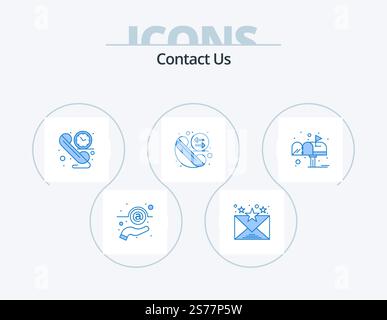 Contact Us Blue Icon Pack 5 Icon Design. mail. box. communication. redial. exchange Stock Vector
