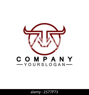 Bull monoline logo design vector template Stock Vector