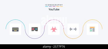 Youtube Flat 5 Icon Pack Including document. ui. bio. signal. basic Stock Vector