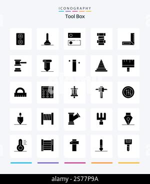Creative Tools 25 Glyph Solid Black icon pack  Such As tools. repair. carpenter. tools. hammer Stock Vector