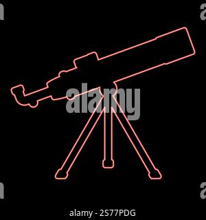 Neon telescope Science tool Education astronomy equipment red color vector illustration image flat style light. Neon telescope Science tool Education astronomy equipment red color vector illustration image flat style Stock Vector