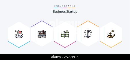 Business Startup 25 FilledLine icon pack including hand. business. business. success. key Stock Vector