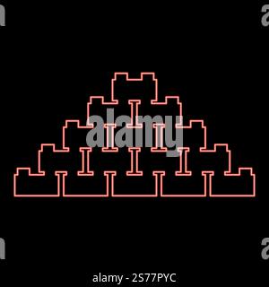 Neon pyramid of bricks red color vector illustration image flat style light. Neon pyramid of bricks red color vector illustration image flat style Stock Vector