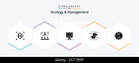 Strategy And Management 25 Glyph icon pack including communication. globe. group. connect. board Stock Vector