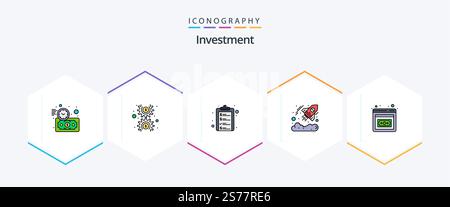 Investment 25 FilledLine icon pack including entrepreneurship. startup. check list. investment. business Stock Vector